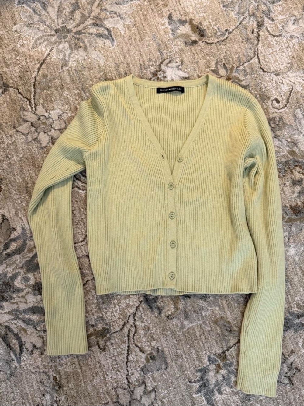 Brandy Melville Light Green Ribbed V-Neck Button Cardigan